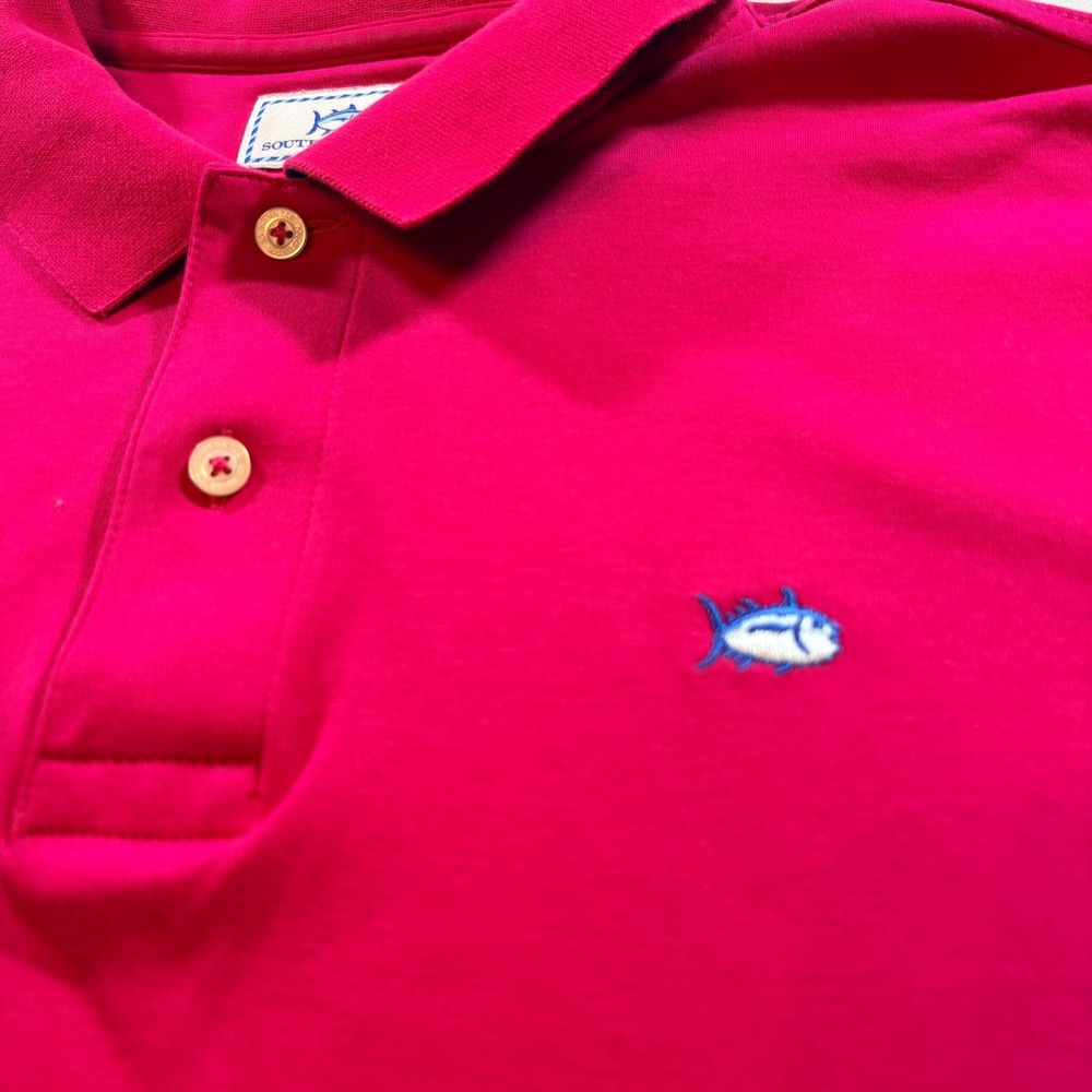 Southern Tide Mens‎ Large Pink Skipjack Polo Shirt Short Sleeve Gingham Trim L